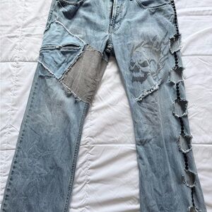 American Eagle Outfitters Blue Patchwork Straight Jeans